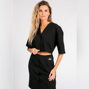 NWT- Calvin Klein Logo Detail Cut-Out Waist Mini Dress-Medium-Black